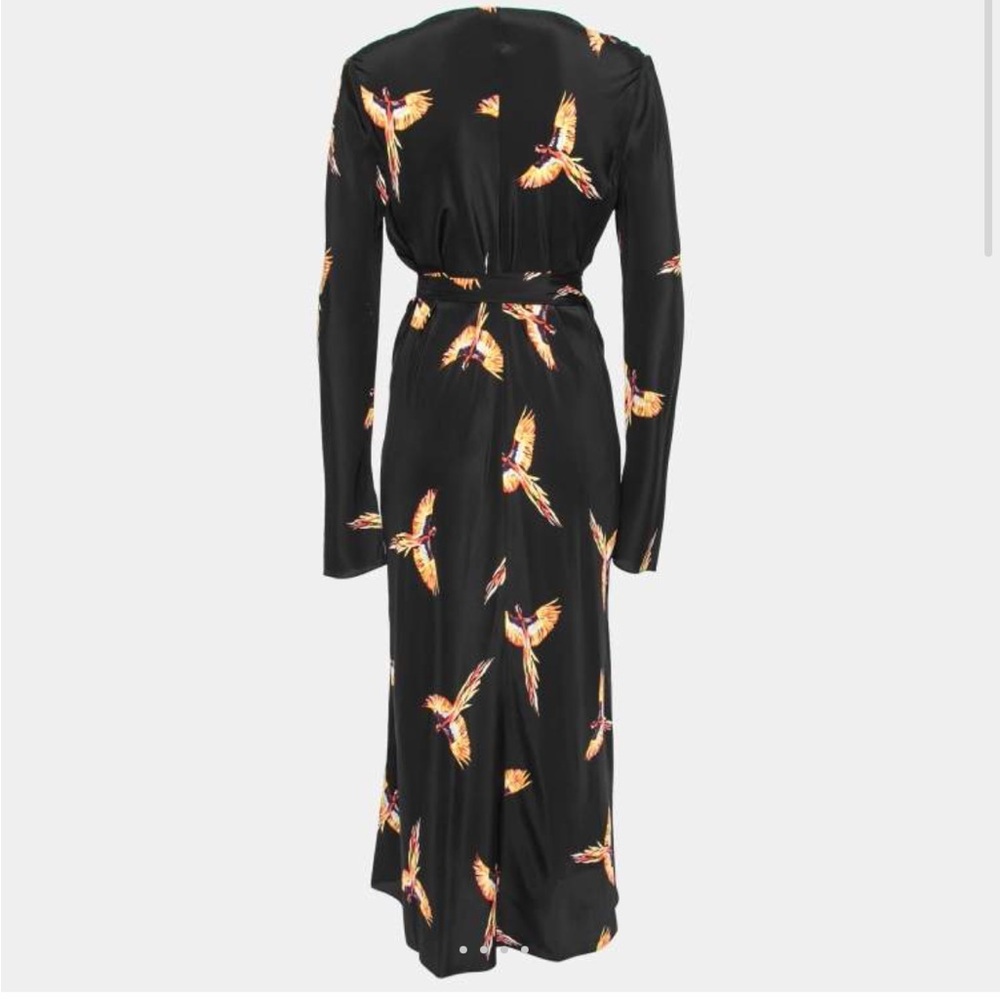 Diane Von Furstenberg Black Silk Dress with Orange Bird Print